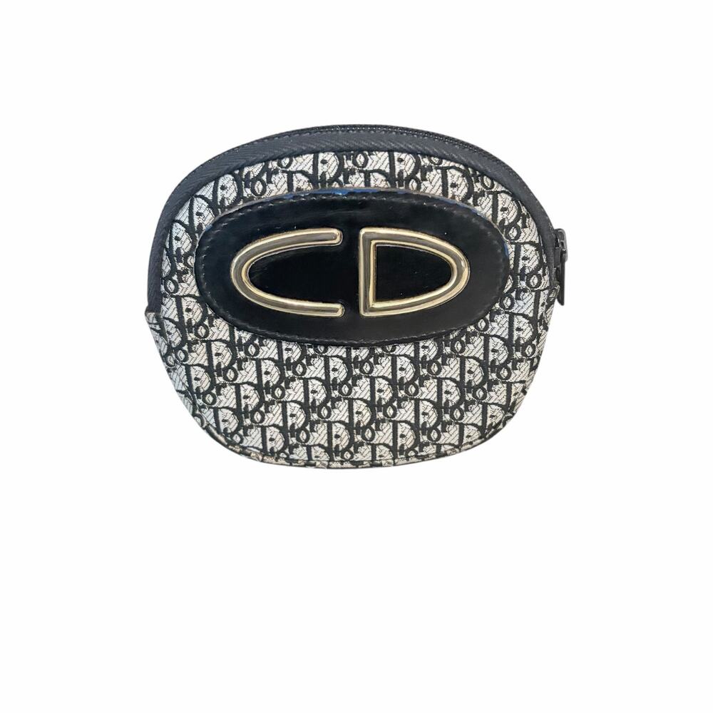 Christian Dior Vintage Trotter Monogram Oval Zip Coin Purse Pouch Black Gray - Picture 3 of 11